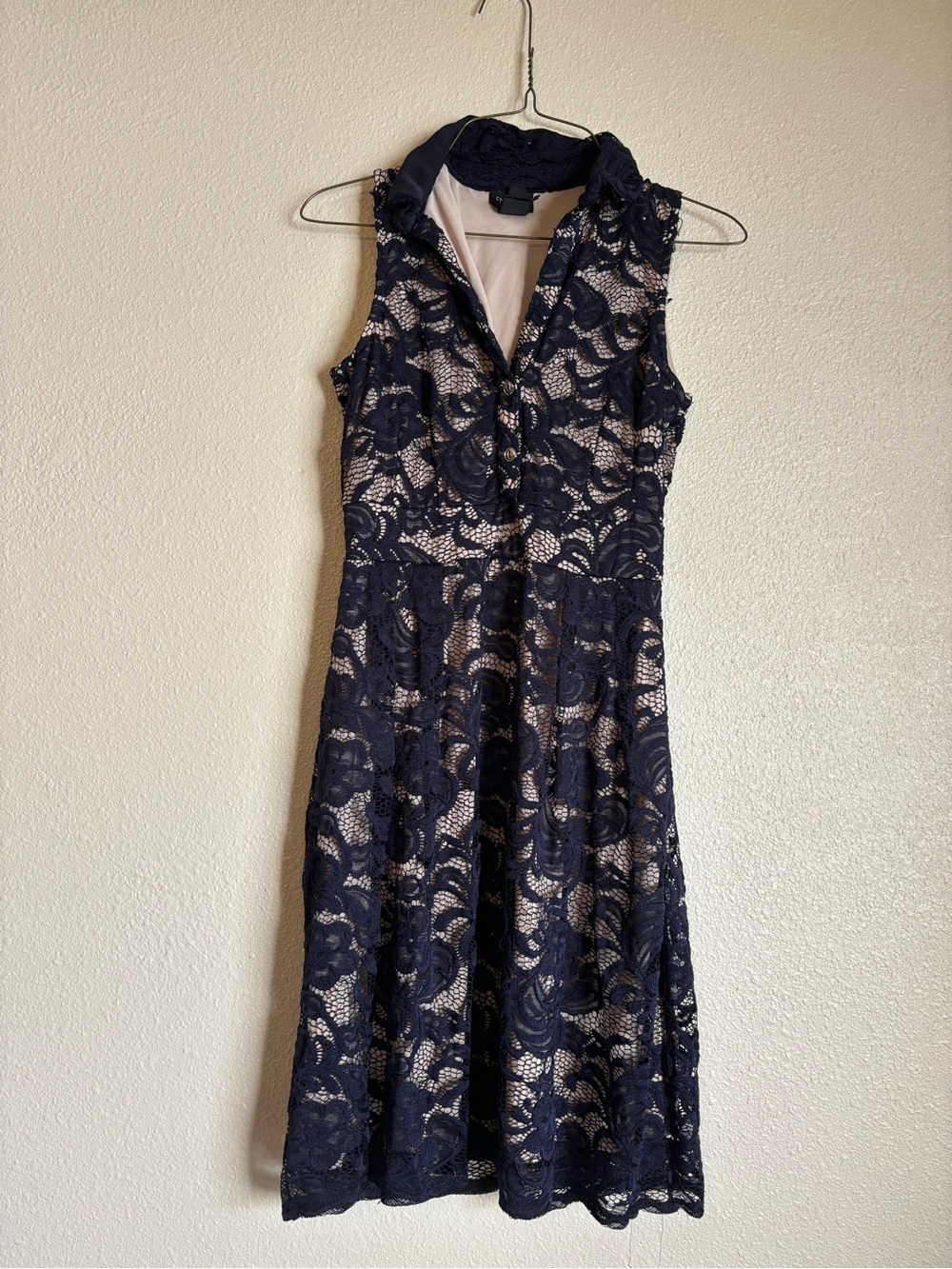 Enfocus Studio Navy Lace Midi Dress with Nude Lining